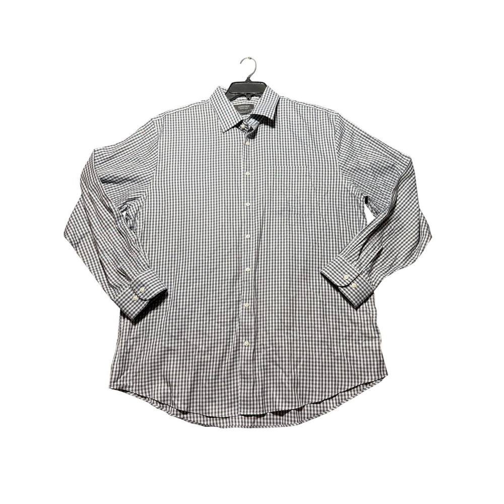 Nordstrom Men's Shop Button Down Mens 17 34-35 Blue Gingham Excellent Smartcare